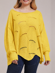 Bat-Sleeve Lantern Sleeve Hollow Woven Pullover Sweater