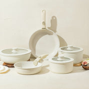 Nonstick Cookware Sets with Detachable Handle, Beige Kitchenware for Home Cooking Needs