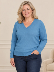 Women’s Classic V-Neck Pullover Sweater Lightweight Knit Top