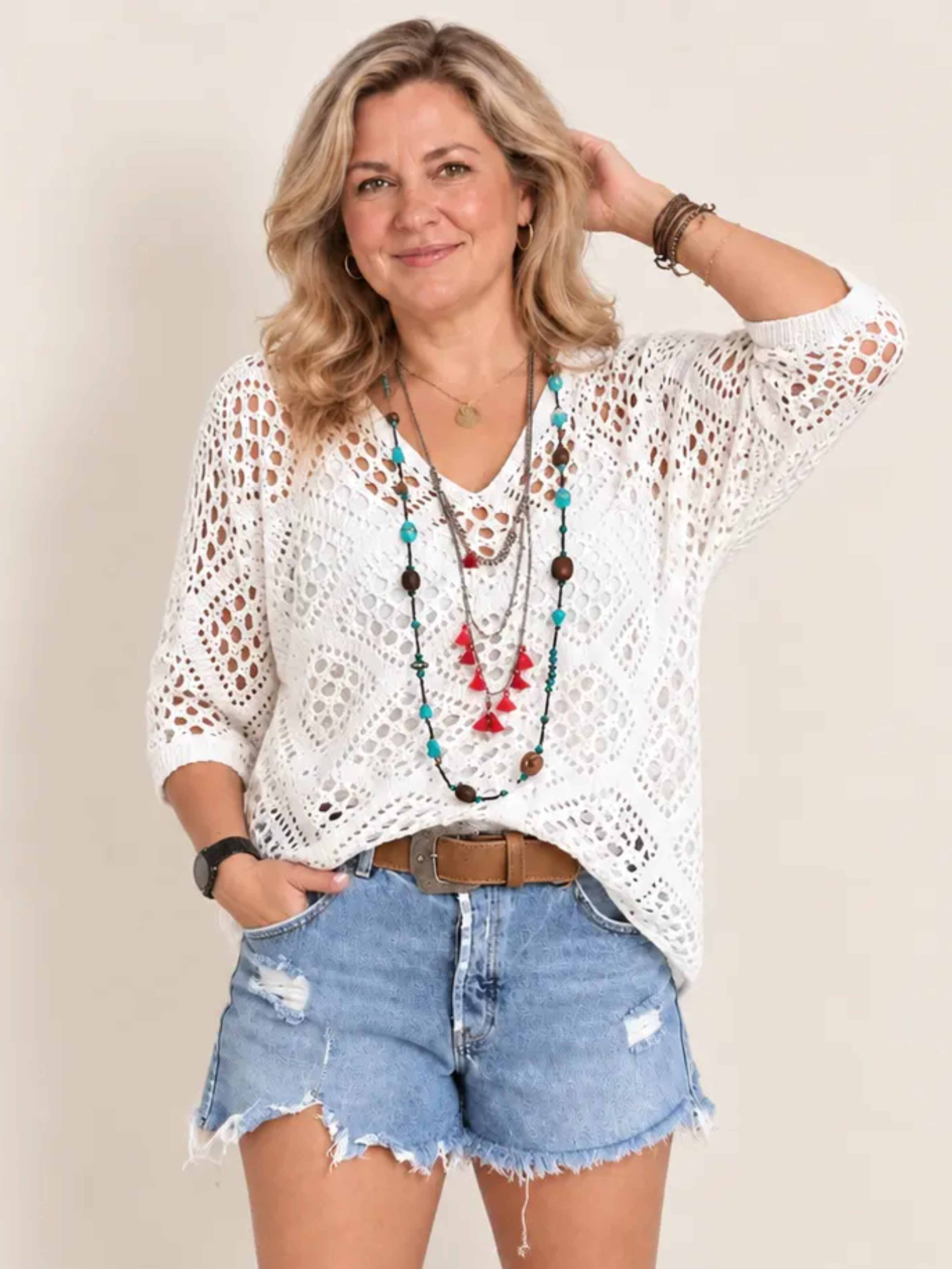Women's Crochet Top with V-Neck